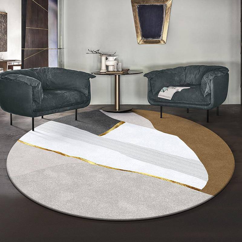 Tapis moderne rond blanc style abstrait doré - vue 5 sur 5