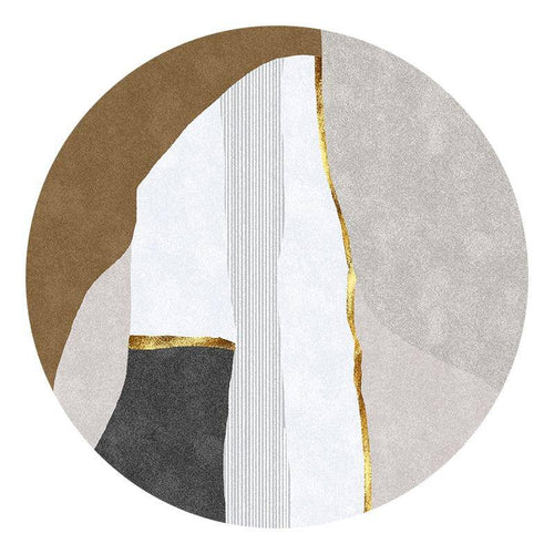 Tapis moderne rond blanc style abstrait doré
