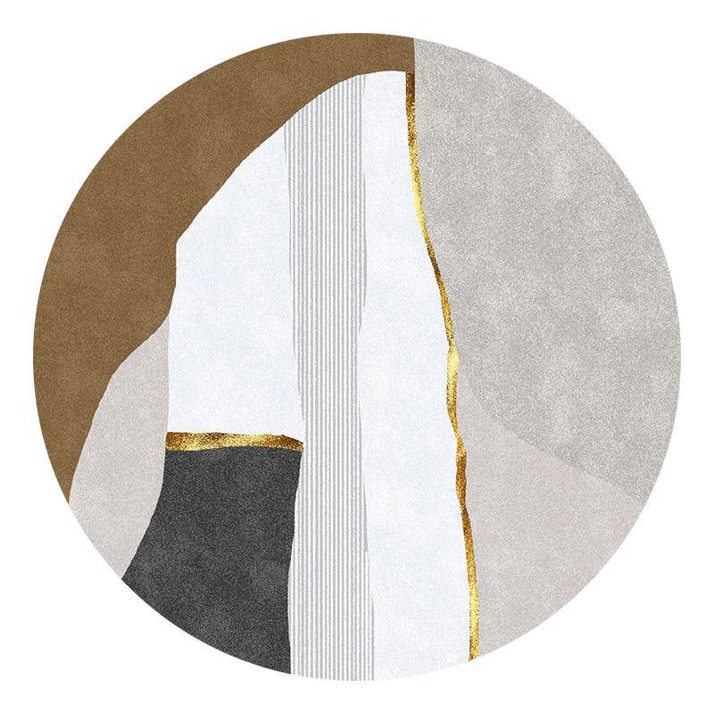 Tapis moderne rond blanc style abstrait doré - vue 6 sur 5