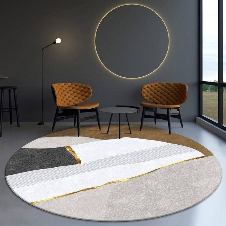 Tapis moderne rond blanc style abstrait doré - vue 4 sur 5