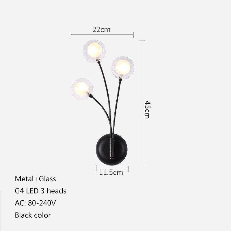 Applique murale design à LED noire avec trois boules en verre Hotel