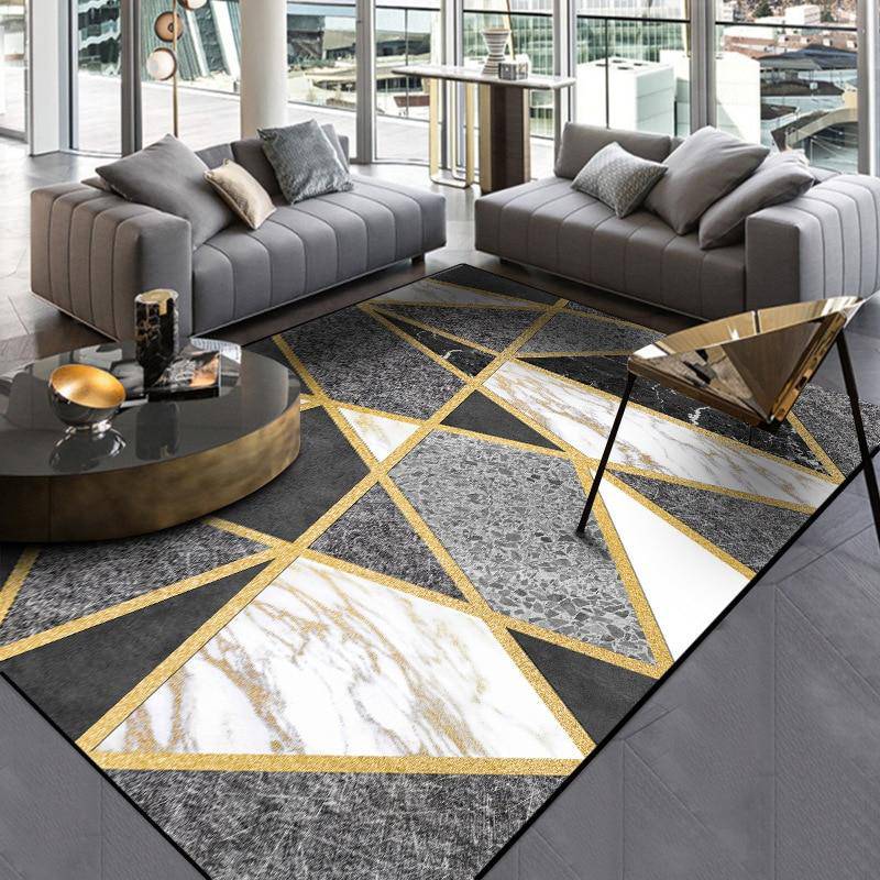 Tapis rectangle moderne blanc et gris style géométrique - vue 3 sur 2