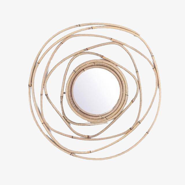 Miroir murale rond décoratif en rotin 40cm - vue 2 sur 4