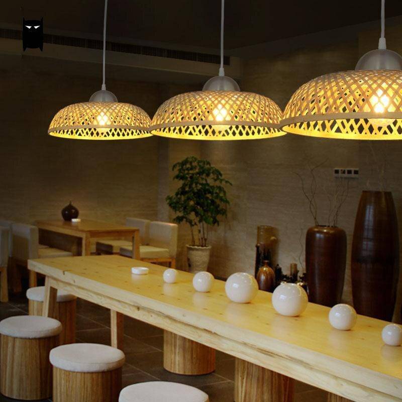 Suspension rustique LED avec abat-jour arrondi en rotin style Asian - vue 3 sur 3