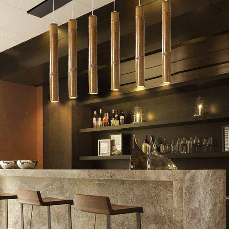 Suspension en bambou LED en forme cylindrique style Hang - vue 3 sur 7