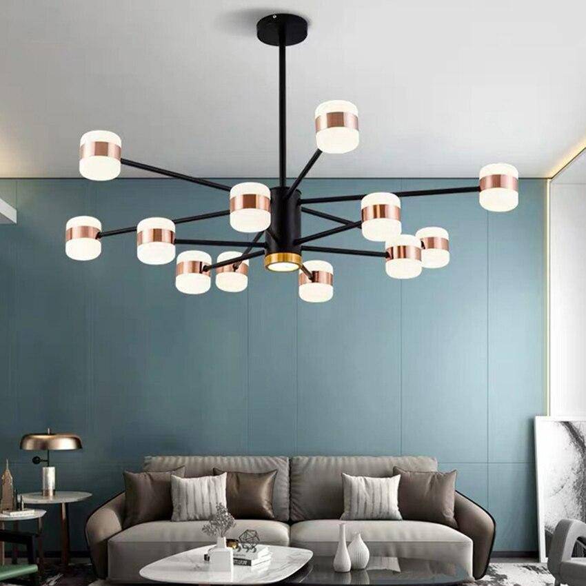 Lustre design LED en métal noir avec plusieurs lampes rose gold Fly - vue 2 sur 7