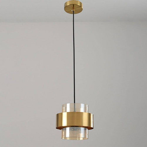 Suspension design LED avec cylindre en verre et metal doré