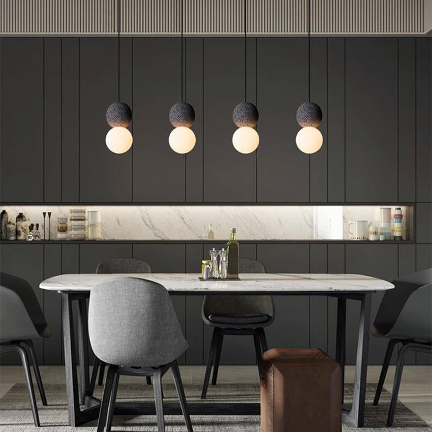 Suspension design en boule en ciment façon terrazzo LED - vue 9 sur 9