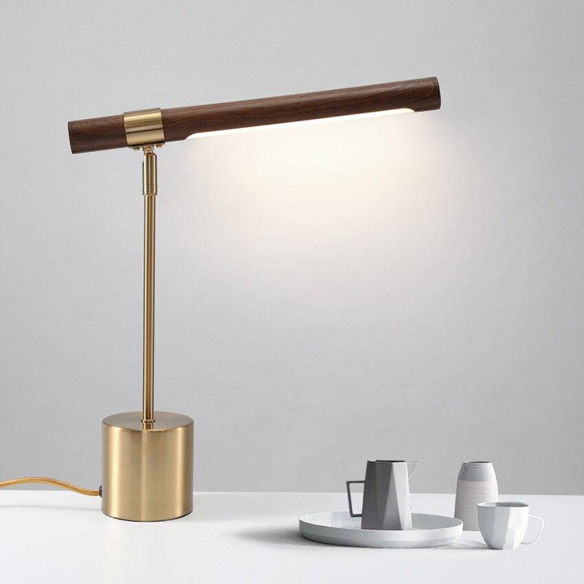 Lampe à poser design LED en métal dorée et bois style Fly - vue 4 sur 7