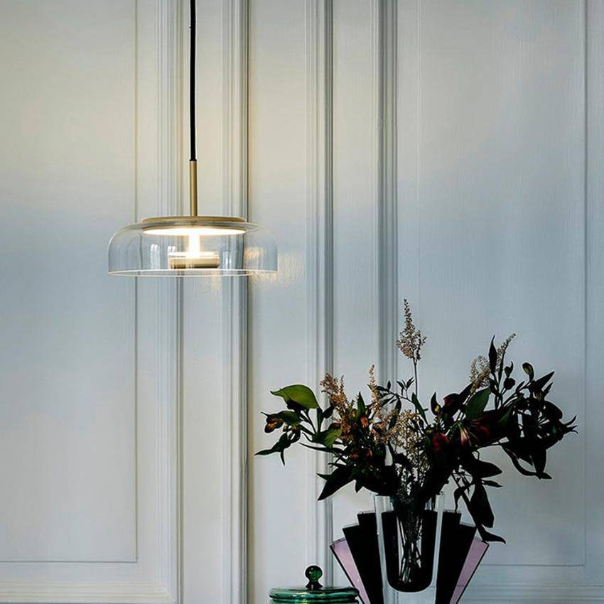 Suspension design en verre fumé et tige dorée Amber - vue 3 sur 12