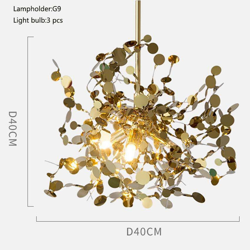 Lustre design chromé arbre à feuilles rondes