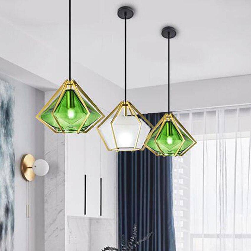 Suspension design géométrique doré et verre coloré Diamond - vue 9 sur 14