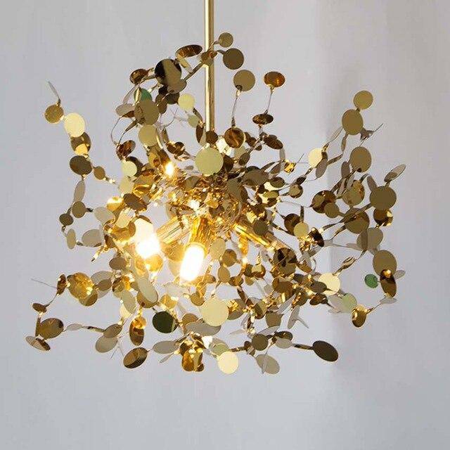 Lustre design chromé arbre à feuilles rondes