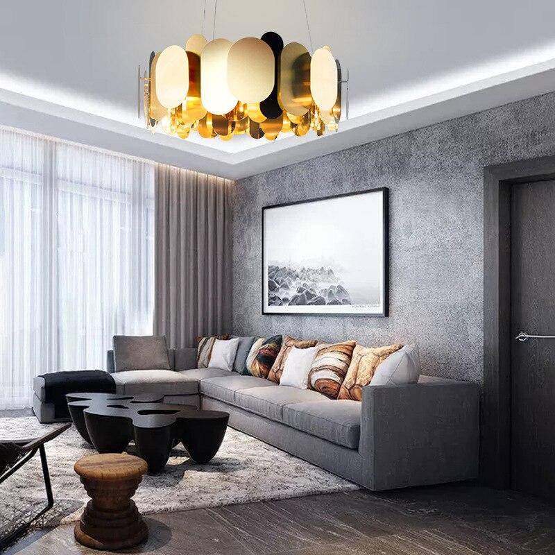 Lustre design chromé moderne à plaques rondes et plates Villa - vue 4 sur 7