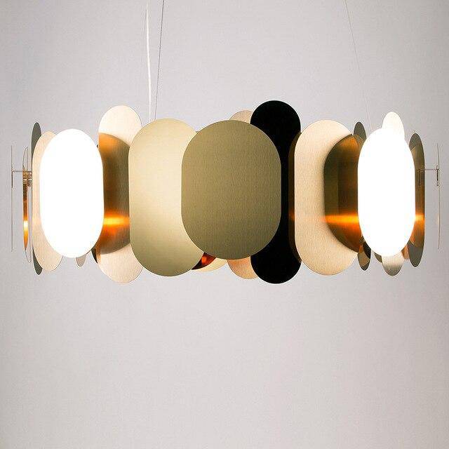 Lustre design chromé moderne à plaques rondes et plates Villa - vue 6 sur 7