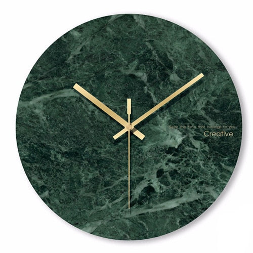 Horloge murale ronde design en verre style marbre vert et détails dorés 30cm - vue 8 sur 8
