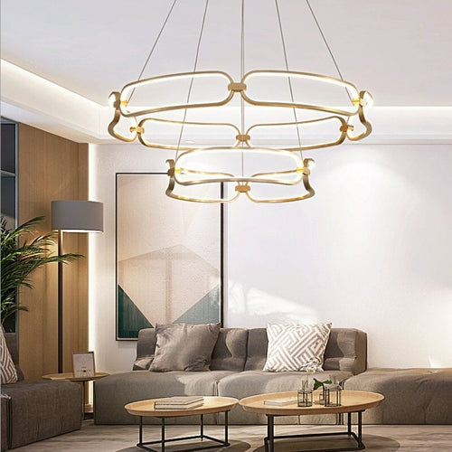 Lustre design à LED doré avec anneaux Pavia