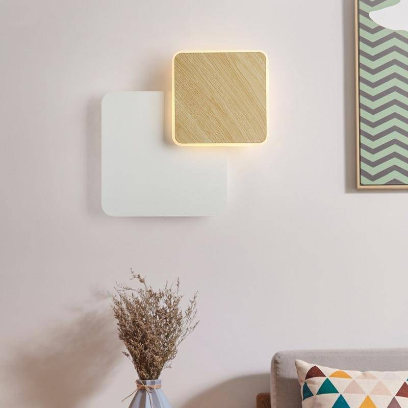 Applique murale moderne LED avec deux socles géométriques bois et métal - vue 2 sur 8