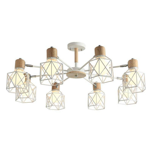 Lustre moderne LED bois avec plusieurs abat-jours en métal