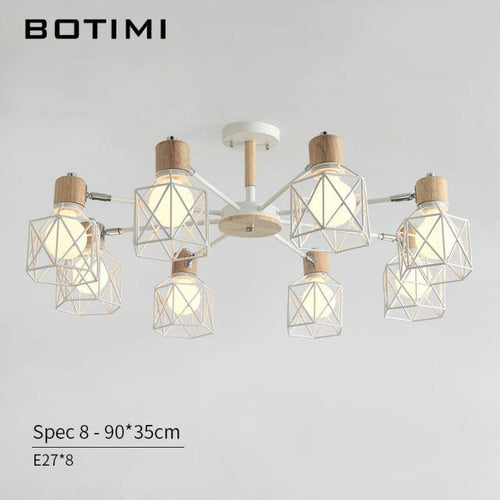 Lustre moderne LED bois avec plusieurs abat-jours en métal