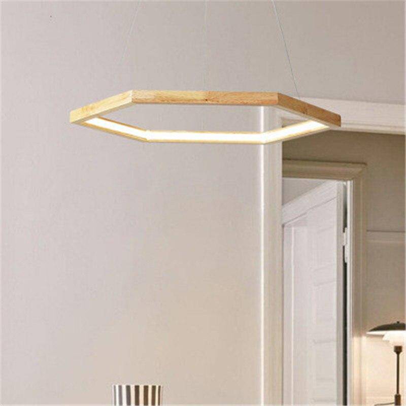 Lustre design en bois hexagonal à LED - vue 3 sur 5