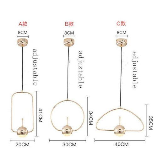 Suspension design de plusieurs forme dorée avec boule à LED