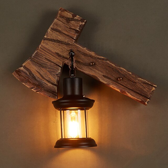 Applique murale vintage en bois et métal noir Ignase - vue 6 sur 9