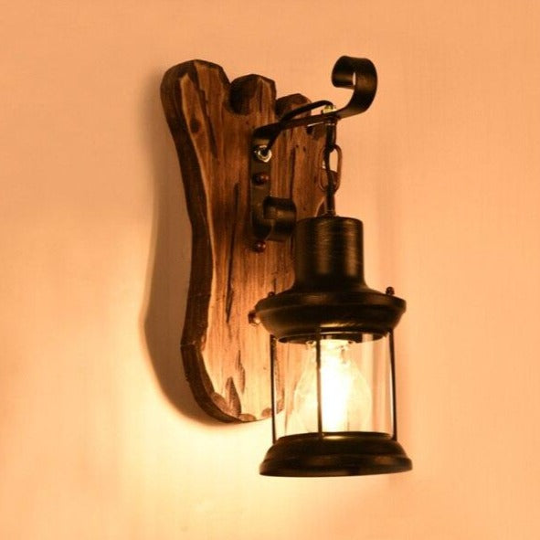 Applique murale vintage en bois et métal noir Ignase - vue 4 sur 9