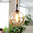 Suspension rétro LED avec boule en verre fumé style Rope