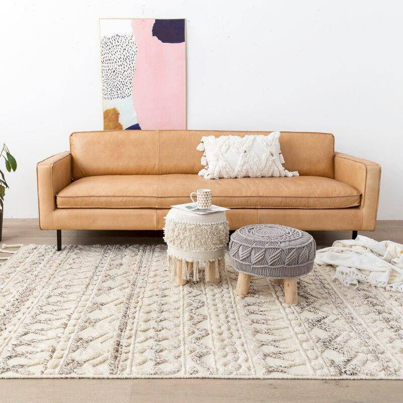 Tapis indien rectangle en laine fait à la main avec franges Woven - vue 4 sur 6
