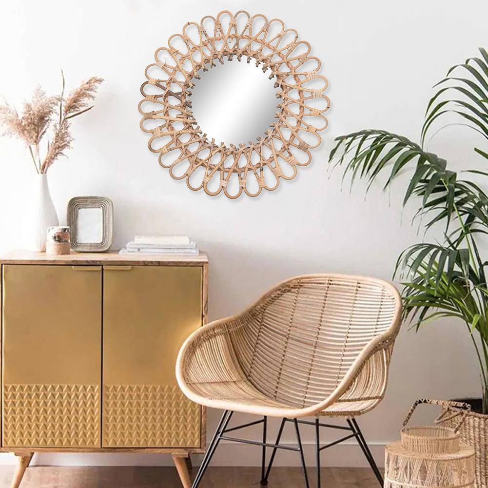 Miroir mural rond décoratif en rotin 40cm - vue 3 sur 4
