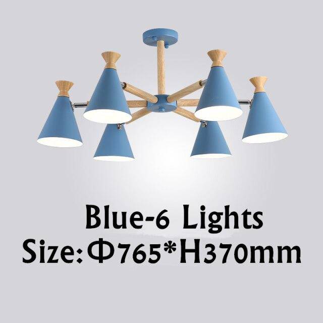 Lustre moderne à LED en bois avec abat-jour métal coloré - vue 12 sur 19