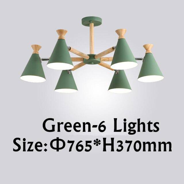Lustre moderne à LED en bois avec abat-jour métal coloré - vue 14 sur 19