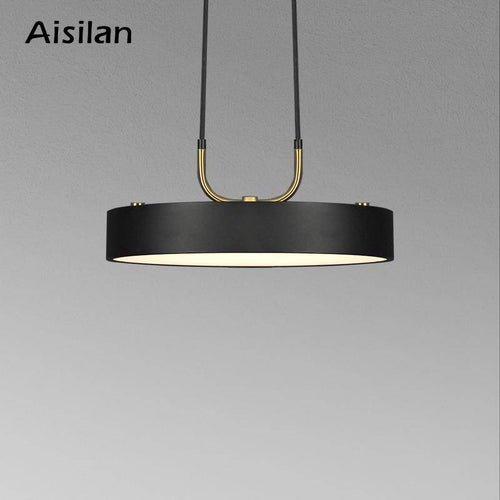Suspension design à LED disque aux bords épais métal noir