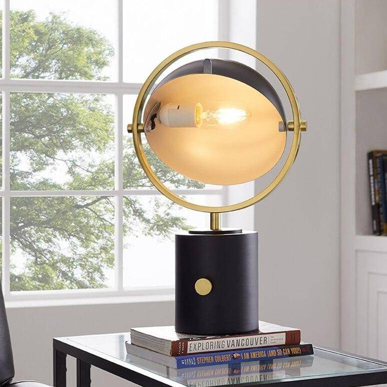 Lampe à poser design à LED en métal noir avec cercle doré Décor - vue 3 sur 6