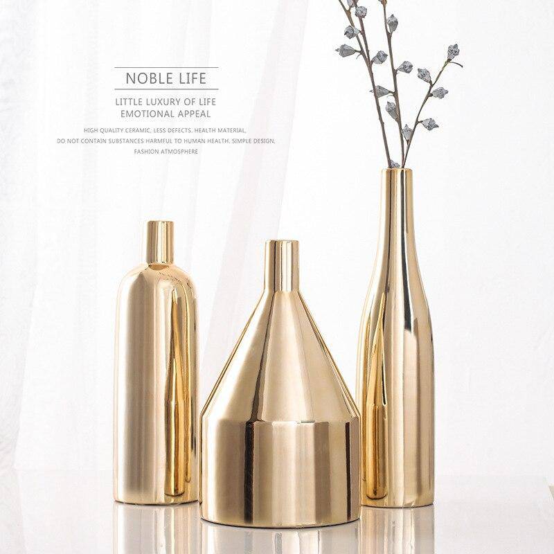 Vase design en céramique doré Mory C - vue 4 sur 4