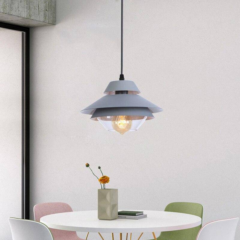 Suspension rétro à LED avec abat-jour en métal coloré et verre - vue 2 sur 8
