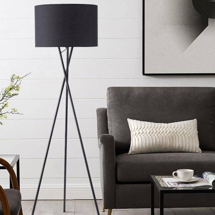 Lampadaire design LED tripod avec abat-jour en tissu noir ou blanc - vue 4 sur 7