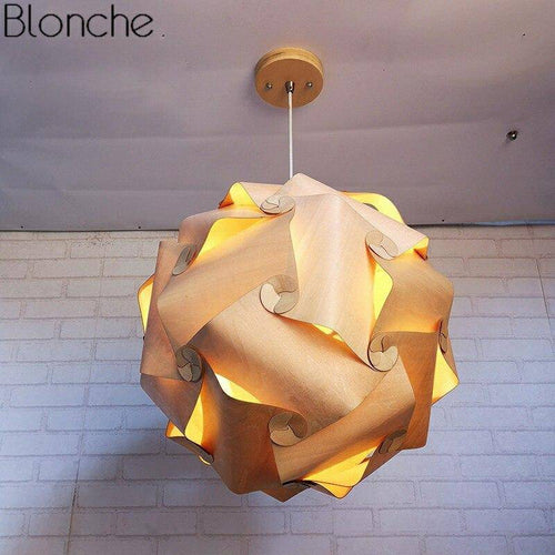 Suspension vintage LED en bois style japonais