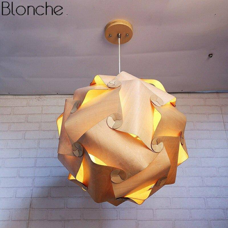 Suspension vintage LED en bois style japonais - vue 4 sur 4