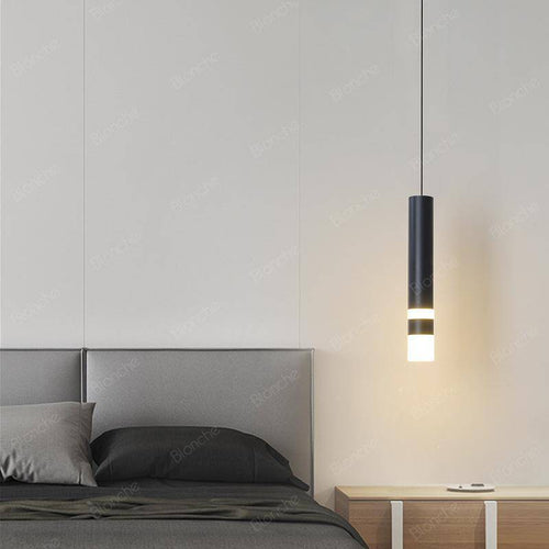 Suspension cylindrique design LED en metal noir Loft