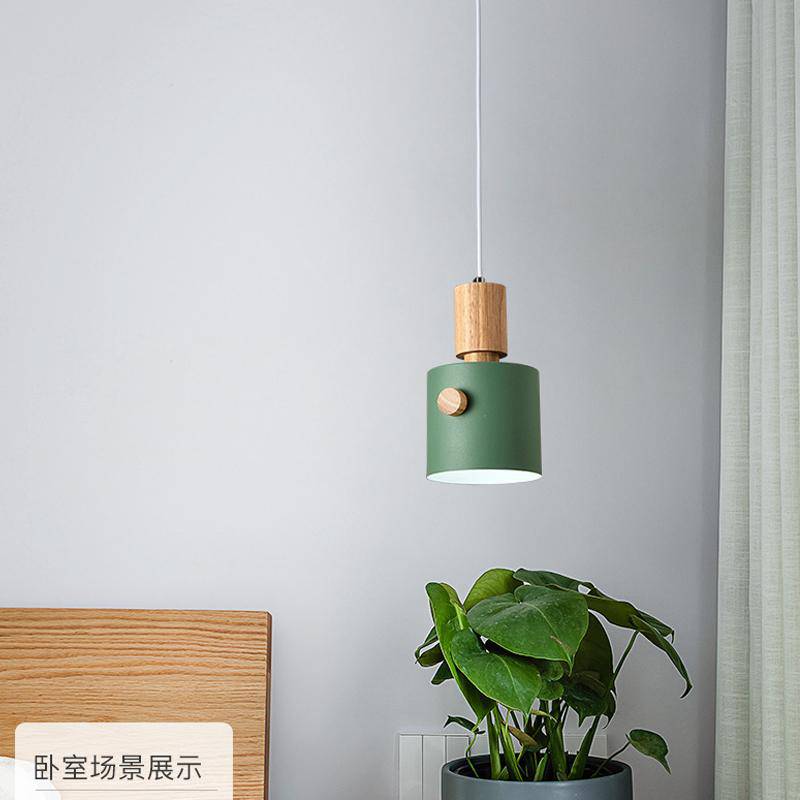 Suspension moderne LED avec abat-jour coloré en bois Nordic - vue 3 sur 7