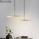 Suspension moderne LED avec disque en bois style Hang