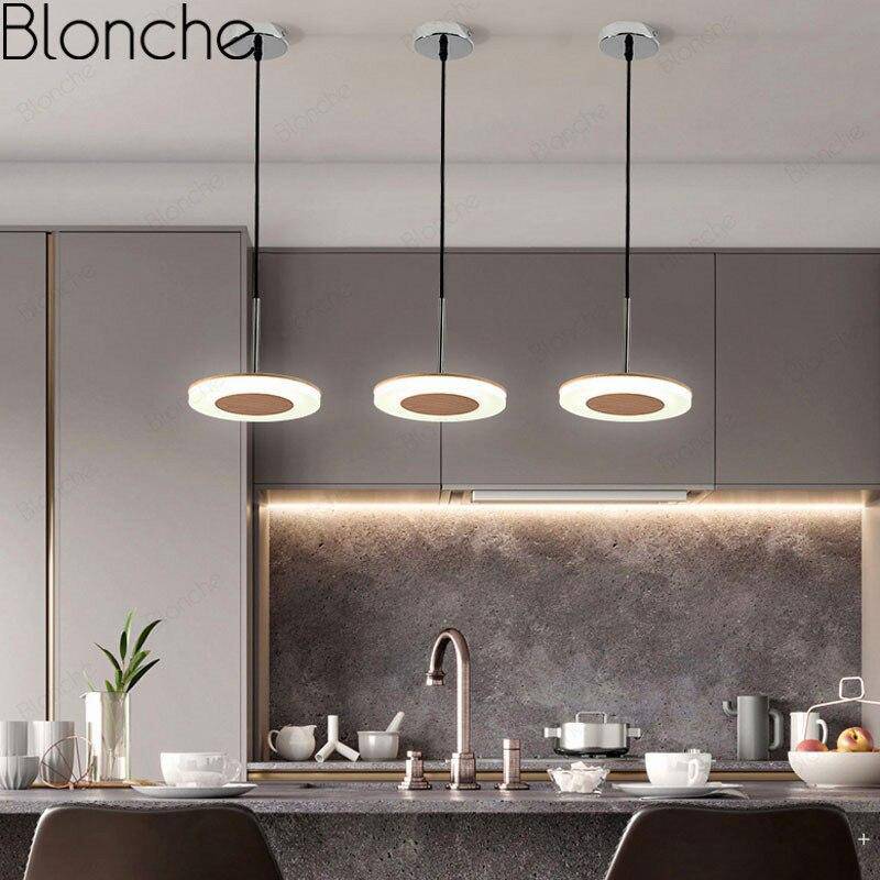 Suspension moderne LED avec disque en bois style Hang - vue 4 sur 7