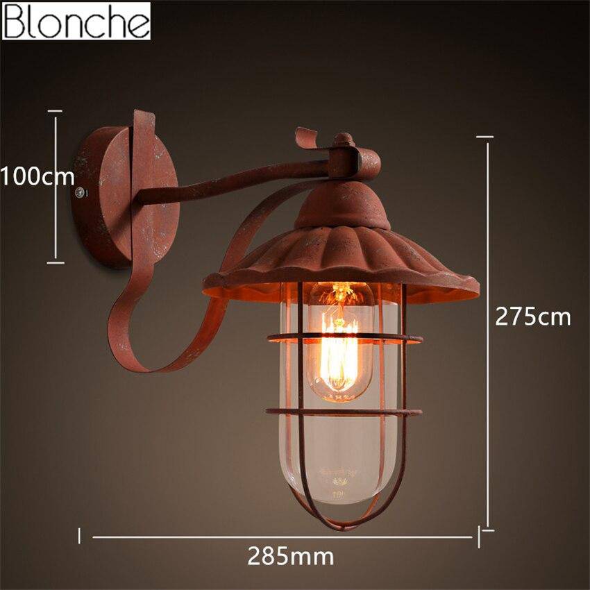Applique murale rustique style rétro avec lampe en cage en métal - vue 5 sur 5
