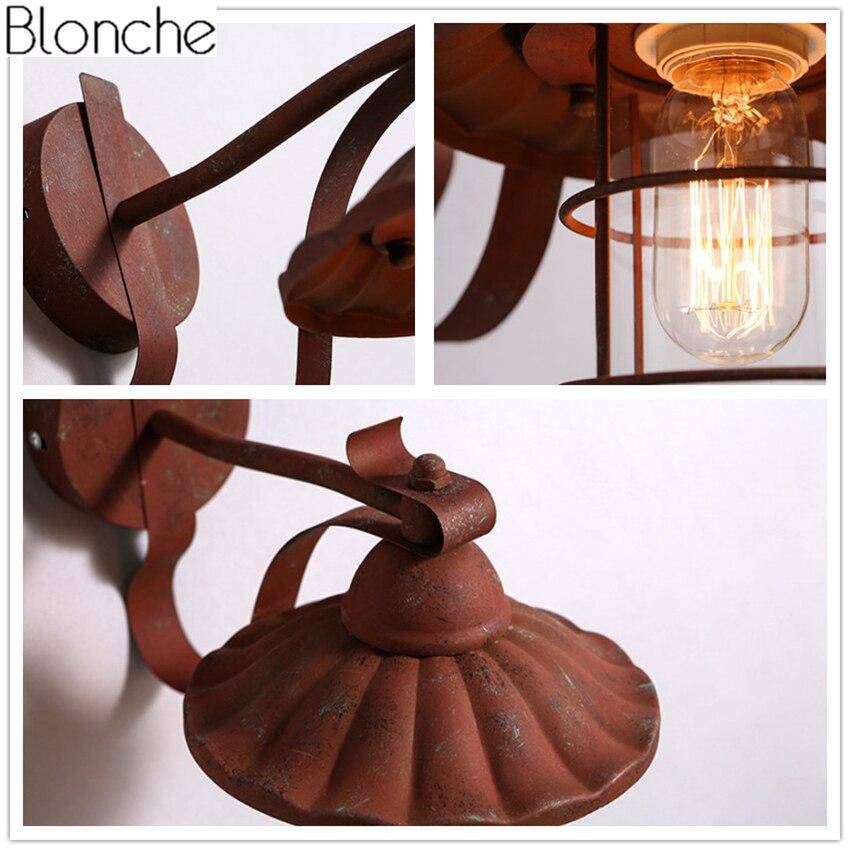Applique murale rustique style rétro avec lampe en cage en métal - vue 3 sur 5