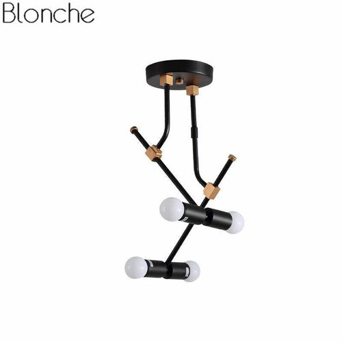 Suspension moderne à LED en métal noir et branches rétro
