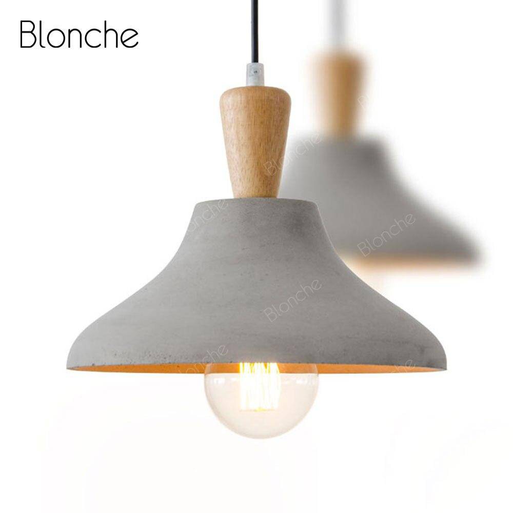 Suspension design LED en ciment et bois style Loft Decor - vue 7 sur 10