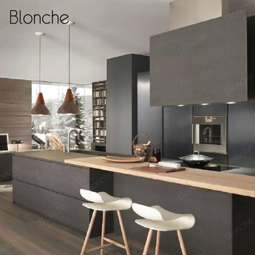 Suspension design LED en ciment et bois style Loft Decor - vue 4 sur 10