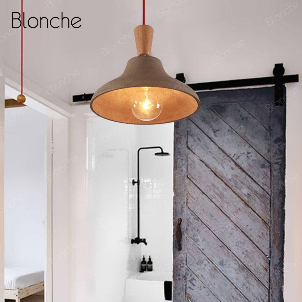 Suspension design LED en ciment et bois style Loft Decor - vue 5 sur 10